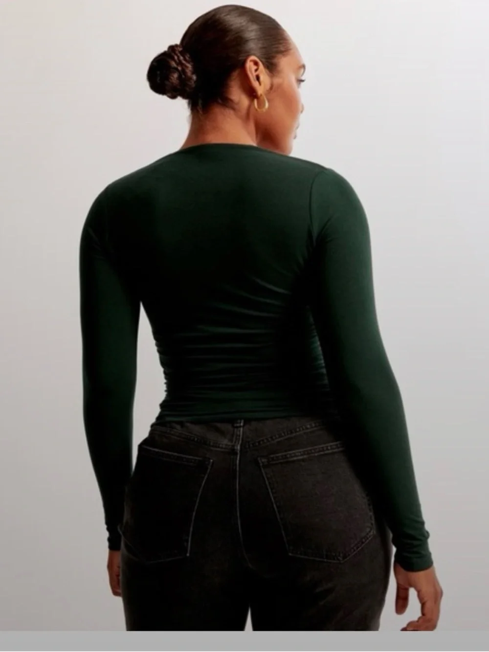 Abercrombie & Fitch Square-Neck Long Sleeve Top in Forest Green - Picture 3 of 6